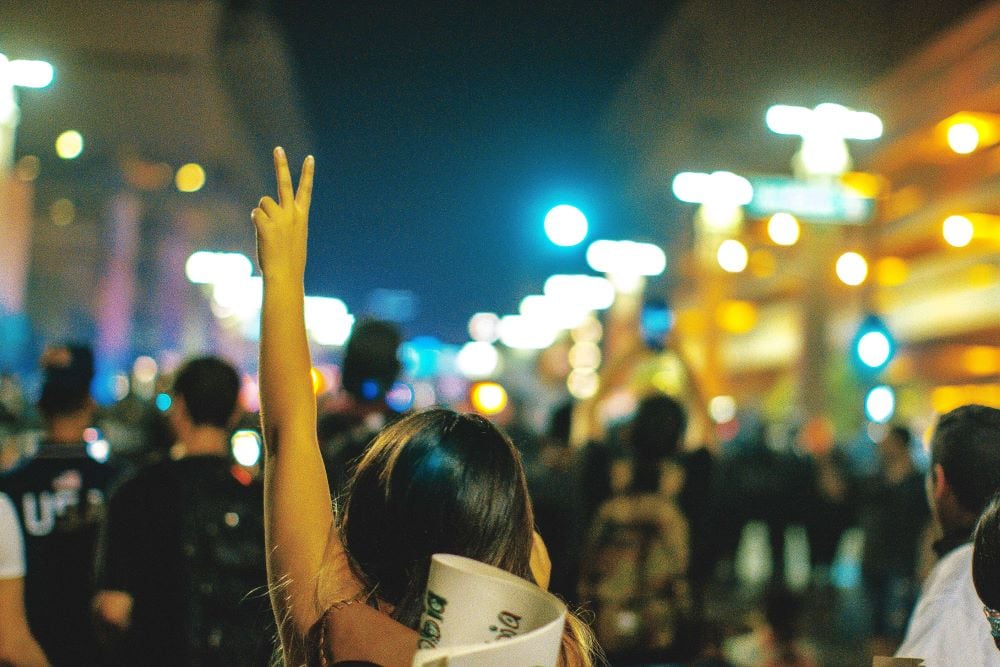 Protester in street